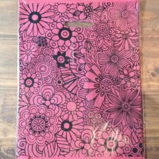 Bolsa riñon para regalo 30x40 Flores negro en rojo