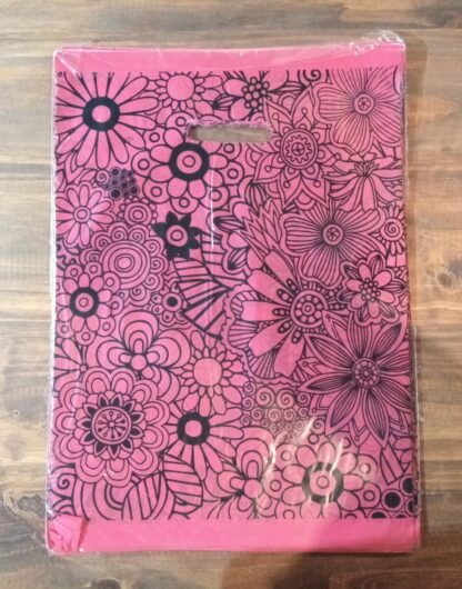 Bolsa riñon para regalo 30x40 Flores negro en rojo