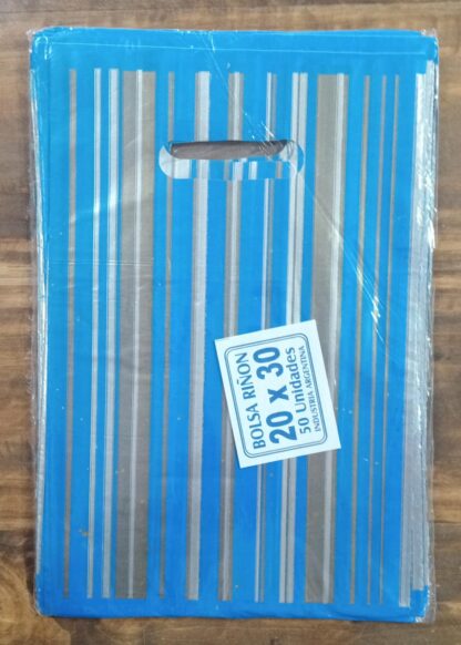 Bolsa riñon para regalo 20x30 celeste y plata
